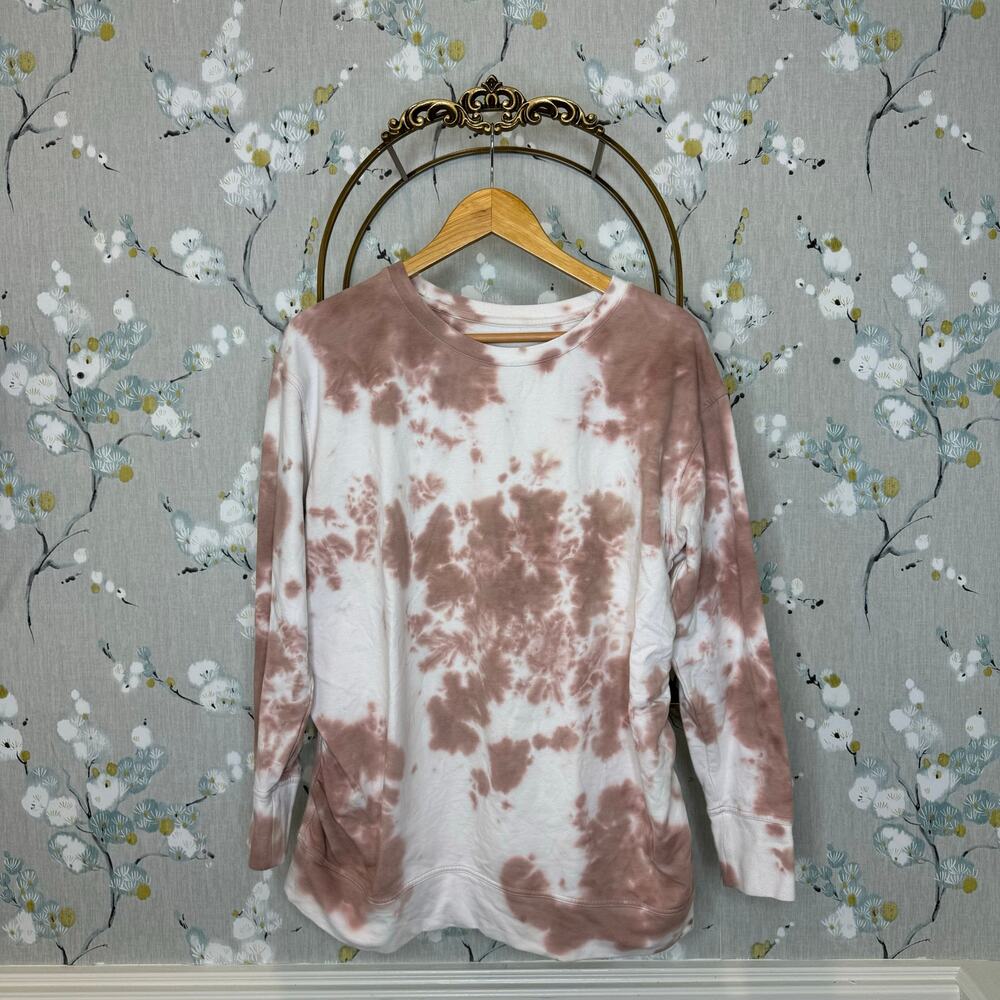 Isabel Maternity Pink and Cream Watercolor Sweatshirt - Size Large